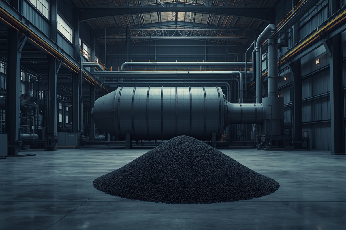 Industrial biochar and pyrolysis production plant with carbonization and handling equipment