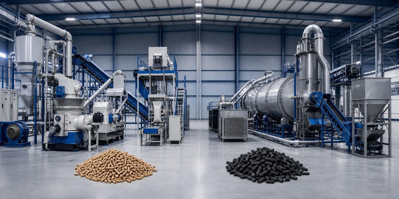 Biomass pellet and charcoal production plant machinery