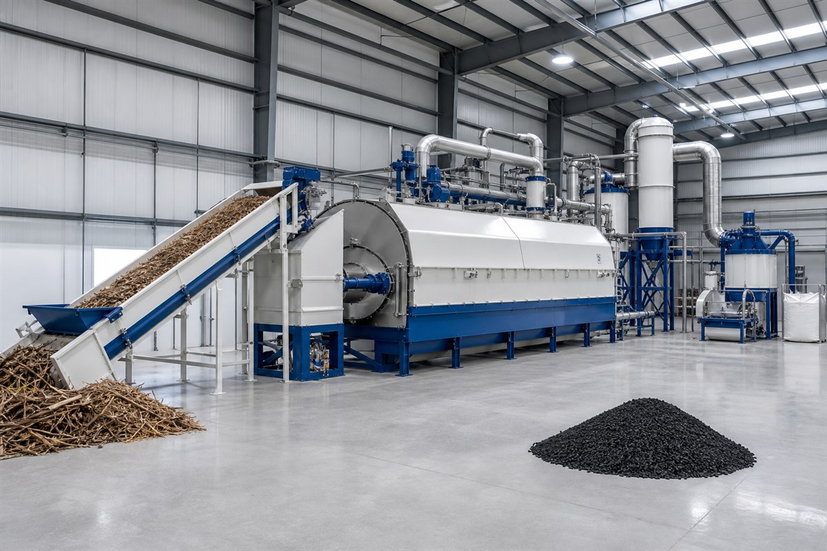 Complete industrial charcoal production plant with carbonization and handling equipment